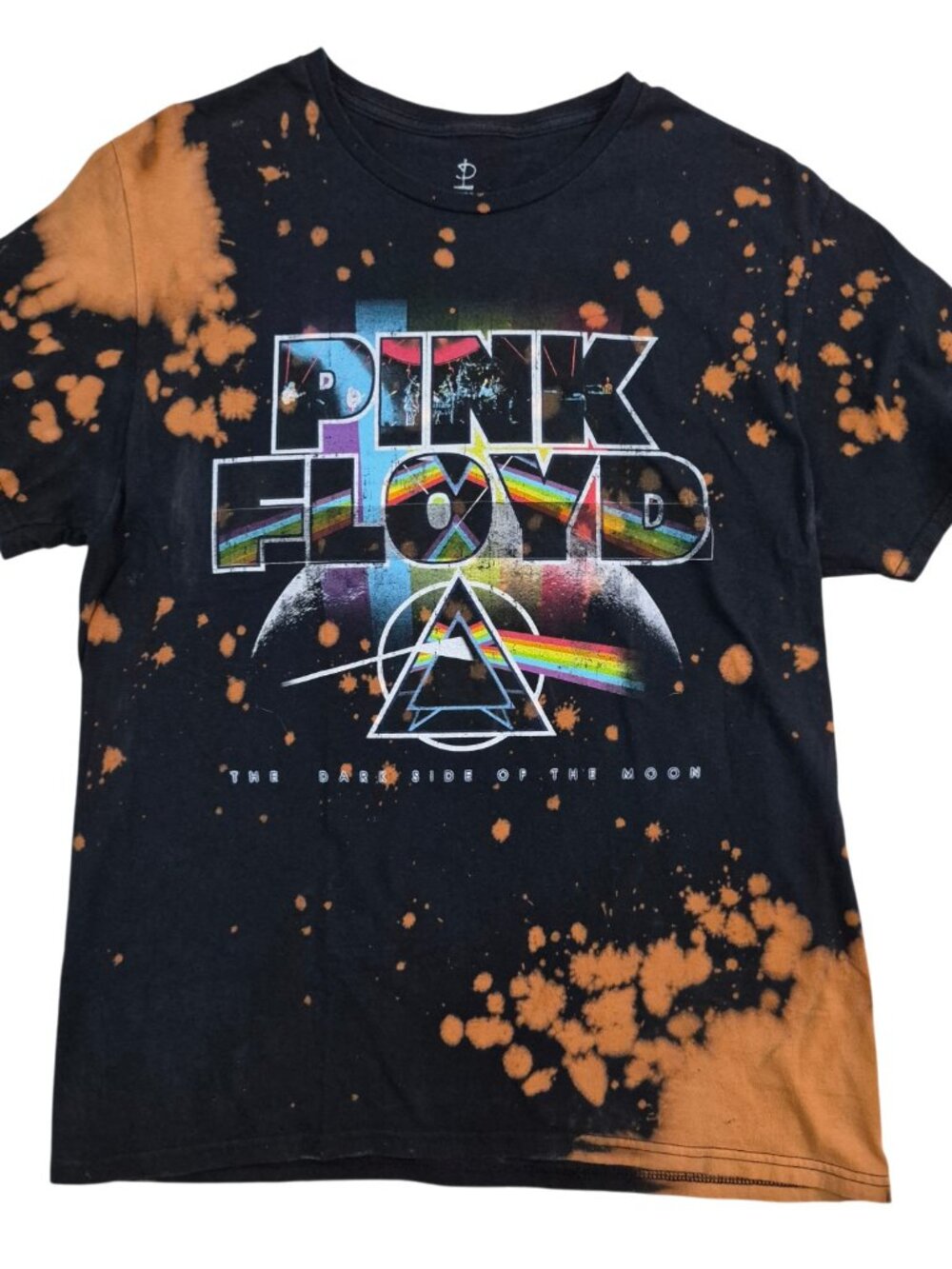 Pink Floyd Graphic T-Shirt Distressed Bleached Graphic Orange & Black M